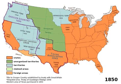 Map of United States in 1850